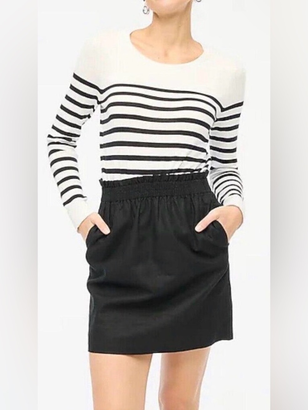 🌺NWT J. CREW LINEN BLEND BLACK RUCHED WAIST SKIRT SIZE 4🌺